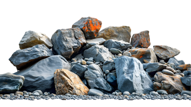 Cutout reef rocks lined panorama landscaping isolated on transparent background