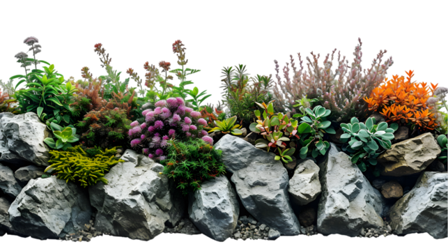Cutout reef rocks lined panorama landscaping isolated on transparent background