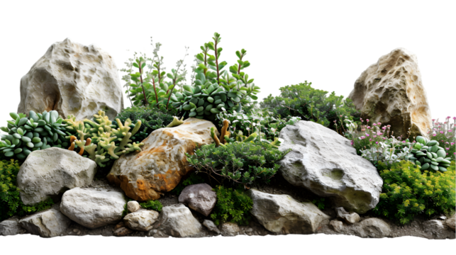 Cutout reef rocks lined panorama landscaping isolated on transparent background