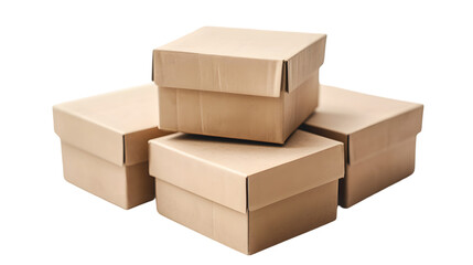 closed cardboard boxes isolated on transparent background