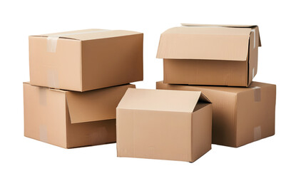 closed cardboard boxes isolated on transparent background