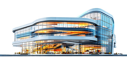 Futuristic city mall. Architectural high rise shopping center or office building, big building isolated on transparent background