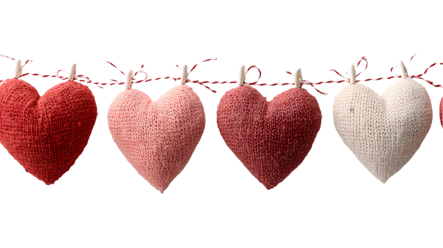 garland of hearts isolated on transparent background 
