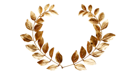 Golden laurel wreath isolated on transparent background