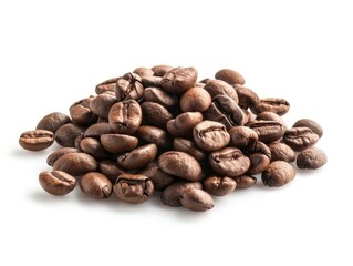 Naklejka premium Isolated Coffee Beans White Background scattered coffee beans, glossy texture, medium roast, isolated on white background, close-up, rich brown color