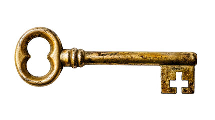 Golden key in keyhole isolated on transparent background