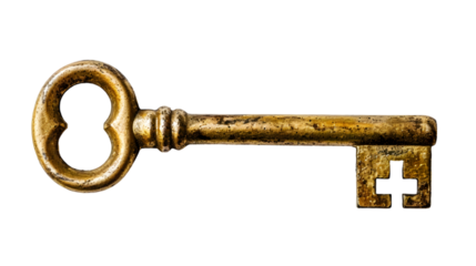 Golden key in keyhole isolated on transparent background