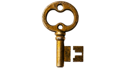 Golden key in keyhole isolated on transparent background