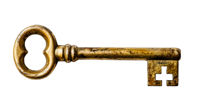 Golden key in keyhole isolated on transparent background