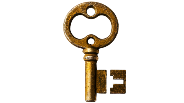 Golden key in keyhole isolated on transparent background