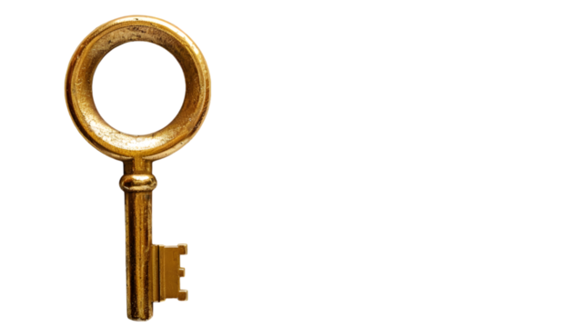 Golden key in keyhole isolated on transparent background
