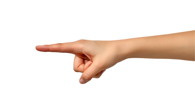 hand points to something with her index finger isolated on transparent background