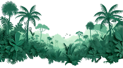 Jungle rain forest trees shapes cutout isolated on transparent background