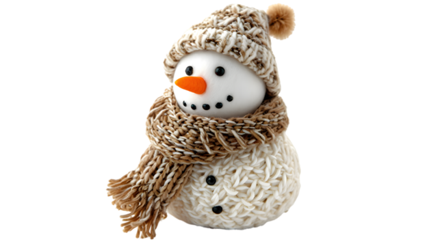 one snowman wearing a Santa hat and a striped scarf, isolated on transparent background - Powered by Adobe