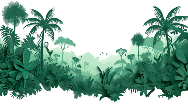 Jungle rain forest trees shapes cutout isolated on transparent background
