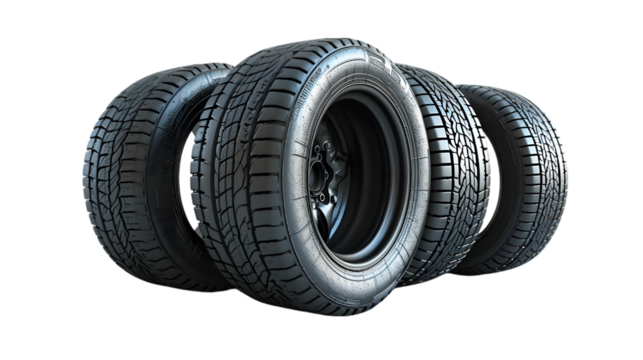 New car tires. Auto parts isolated on transparent background - Powered by Adobe
