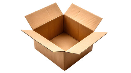 one open cardboard box isolated on transparent background
