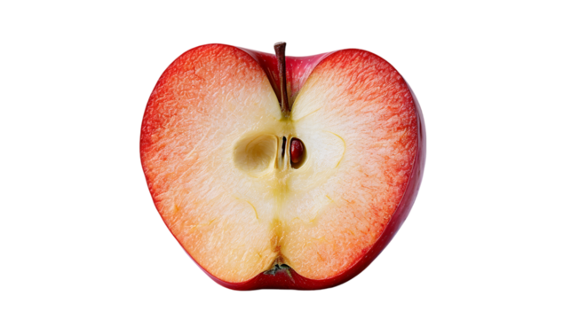 one half of apple isolated on transparent background