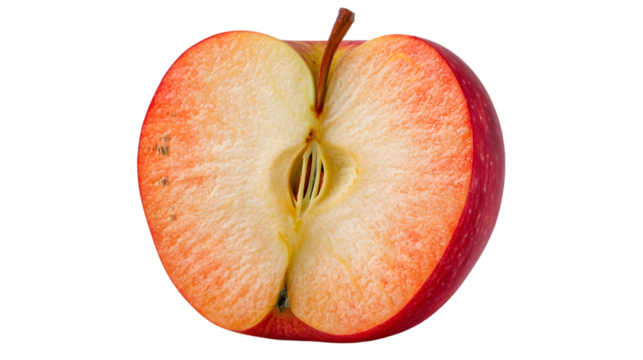 one half of apple isolated on transparent background