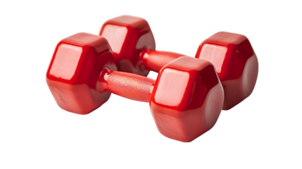 Pair of red dumbbells isolated on transparent background
