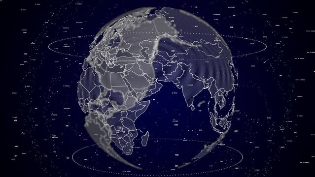 digital globe rotating, zooming in on Oman country. Data analysis Technology Cinematic Globe rotating on Sultanate of Oman Country data analysis background Energy particles around the Globe