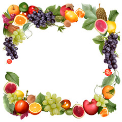 Rainbow colored fruits and vegetables on white and transparent background. Juice and smoothie ingredients. Healthy eating / diet concept.