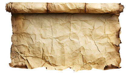 recycled crumpled old paper or parchment scrolls illustration or paper background for design isolated on transparent background