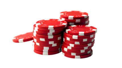 Stack of red poker casino chips isolated on transparent background