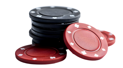 Stack of red poker casino chips isolated on transparent background