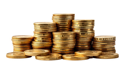 Stacks of Golden coins pile. Golden coins isolated on transparent background