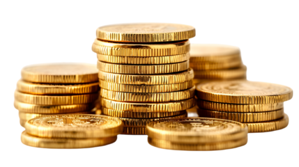 Stacks of Golden coins pile. Golden coins isolated on transparent background