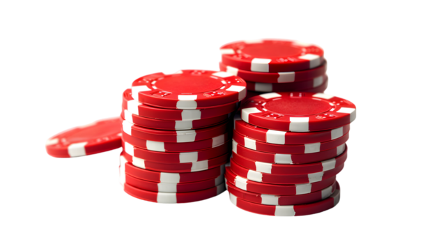 Stack of red poker casino chips isolated on transparent background