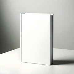 Sleek Hardcover Book Mockup Standing on a White Surface with a Dynamic Shadow, Offering a Striking Visual for Presenting Book Designs and Titles in a Clean, High-Contrast Setup
