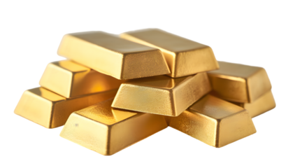 Set of gold bars , piles of gold lingots isolated on transparent background