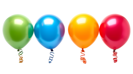 six multicolored balloons isolated on transparent background
