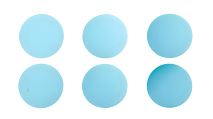 six yellow round stickers isolated on transparent background