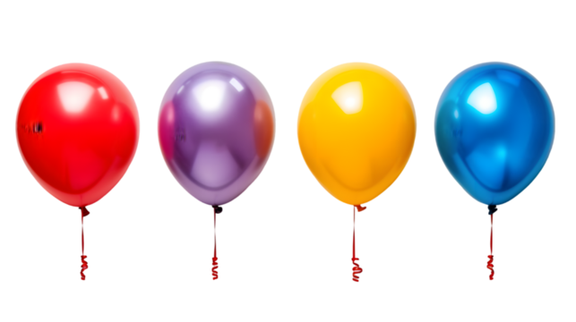 six multicolored balloons isolated on transparent background