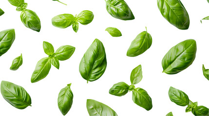 sprigs of basil isolated on transparent background