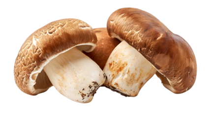 whole and halved porcini mushroom isolated on transparent background