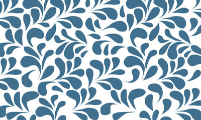 Hand drawn seamless floral pattern, vintage seamless background with blue leaves.