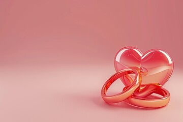 Love Embrace Heart and Wedding Rings in the concept of love and marriage