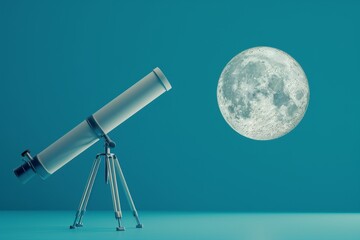 Telescope and Moon in the concept of astronomical observation