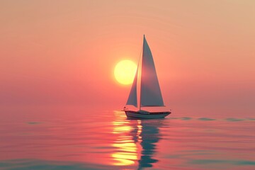 Sailboat and Sunset in the concept of peaceful sailing
