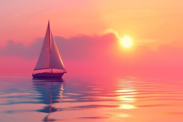 Sailboat and Sunset in the concept of peaceful sailing