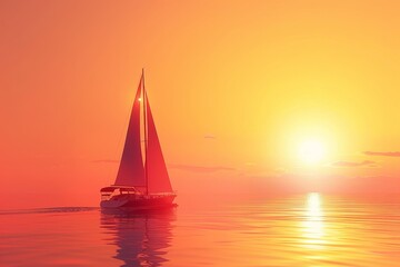 Sailboat and Sunset in the concept of peaceful sailing