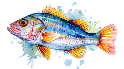 Watercolor fish. Fresh organic seafood. Nature drawing - Vector illustration. isolated on transparent background