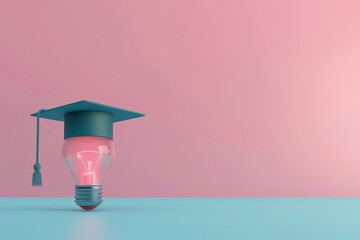 Graduation Cap and Light Bulb in the concept of education and enlightenment - obrazy, fototapety, plakaty