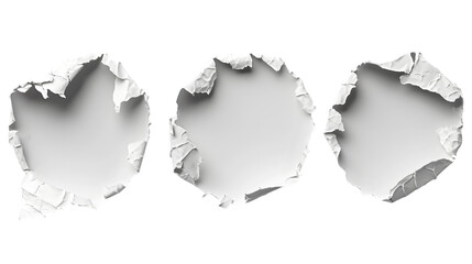 white damaged, torn, round stickers isolated on transparent background - obrazy, fototapety, plakaty