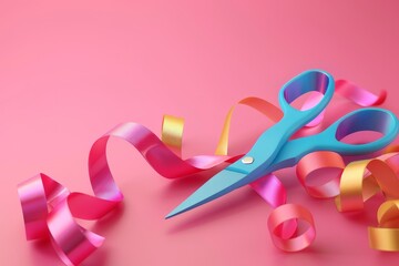Scissors and Ribbon in the concept of crafting and gift wrapping