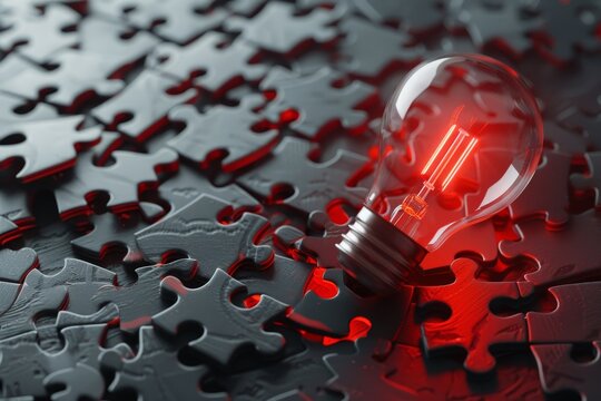 Puzzle Pieces and Light Bulb in the concept of solving creative problems